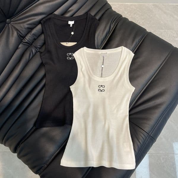 Stylish Embroidered Vest Tops For Women Black White Sporty Tank Tops Designer Outdoor Casual Fit Sleeveless Tops