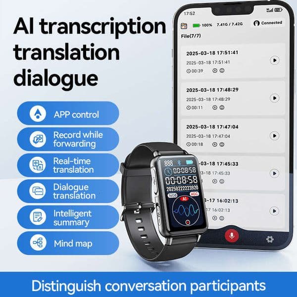 S18A-AI Voice Recorder ChatGPT Intelligent Transcription Translation Pen APP Control Recording Watch