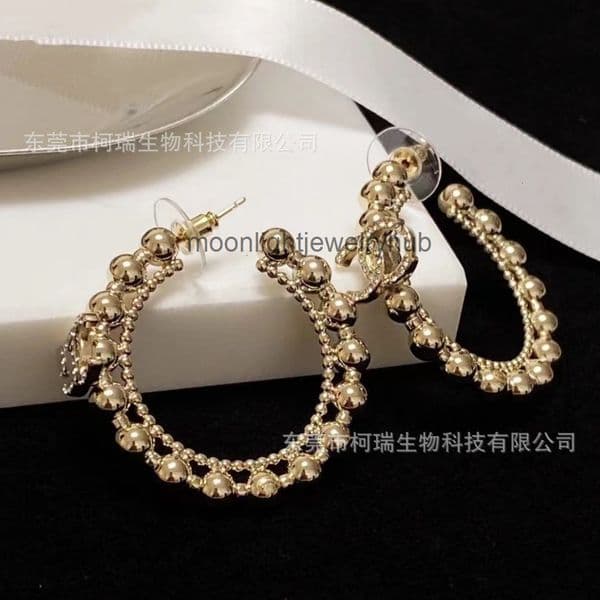 Designer Jewelry cc earrings Small round bead diamond-studded hoop earrings for women fashionable and trendy earrings with 925 silver channels earrings