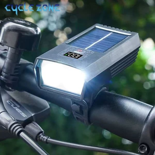 Solar Charging Bicycle Front Light Smart Digital Display LED Head Light 3 Modes Night Riding Light for Cycling MTB Road Bike 260331BJ