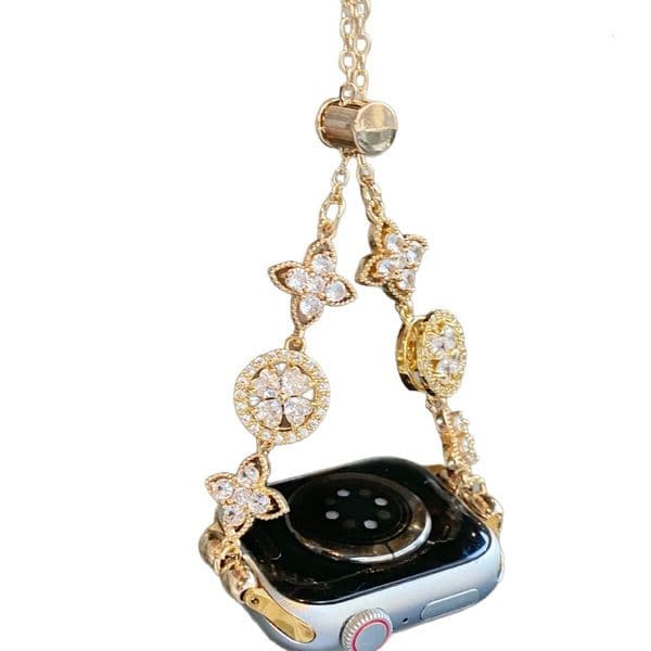 Watch Strap Shiny Diamond Studded Bracelet Style Rotating Four Leaf Clover Design For Apple Iwatch 2 3 4 5 6 7 8 9 S10 Luxury Wristband