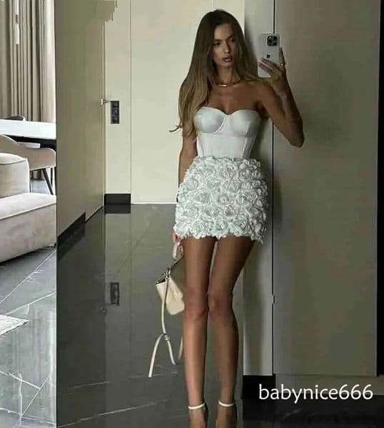 2026 Sexy Fashion Short Prom Party Dresse Strapless 3D Flowers Lace Satin Evening Celebrity Pageant Birthday Gowns Robe De Soiree