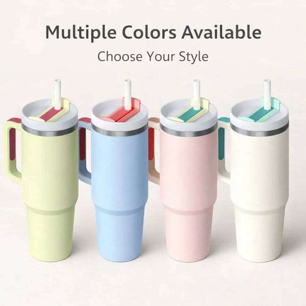 Insulated Tumbler with Handle and Straw Lid, 40oz Large Capacity Travel Mug, Stainless Steel Vacuum Cup for Hot Cold Drinks 26Y0403