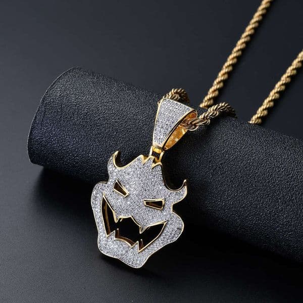 Men's Necklace: European and American Hip Hop Zircon Halloween Costume Mask, Vampire Monster Pendant, Trendy Necklace