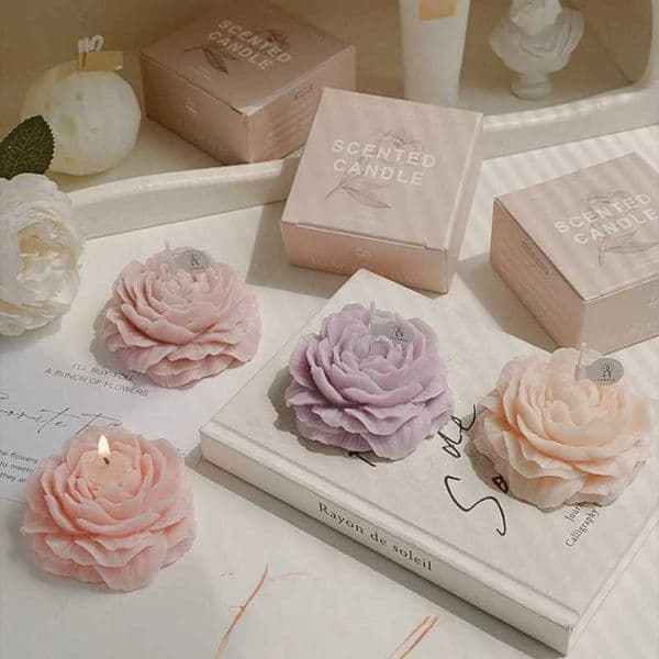 3D Peony Aromatic Candle Creative Flower Shape Aromatherapy Wedding Decor Gifts Box Valentines Day Scented Souvenir OrnamentZ260403