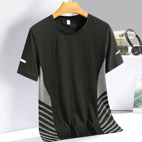 Running T-shirt Men Summer Ice Silk Elasticity Thin Top Printing Quick Dry Short Sleeve Breathable Fitness Sports T-shirt 5XL 260402