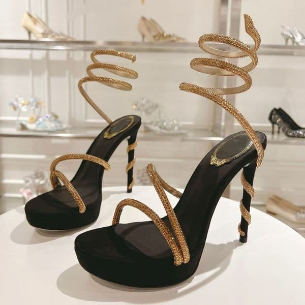Luxury platform sandals Ankle wrap Stiletto heels Serpentine crystal High heel Womens embellished designer high heels High quality Party sexy wedding womens shoes