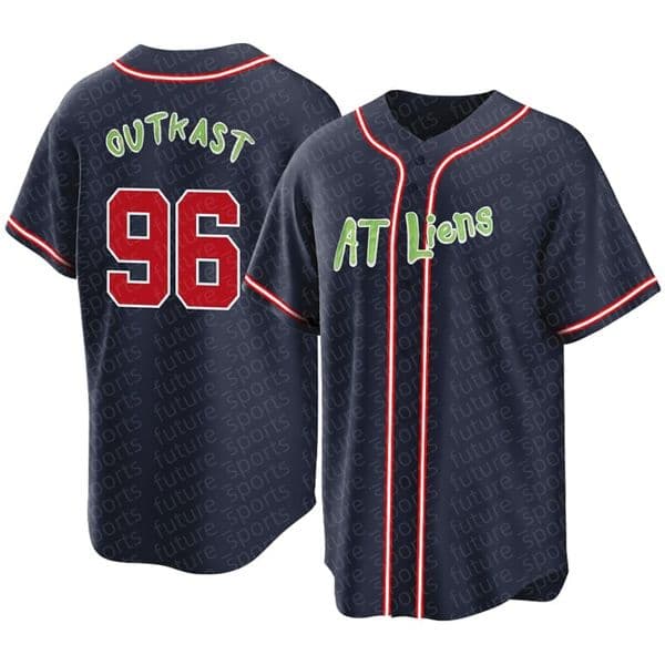 Men's 96 blue classic baseball jersey, retro OUTKAST embroidery, stylish casual outdoor sports V-neck button up baseball shirt