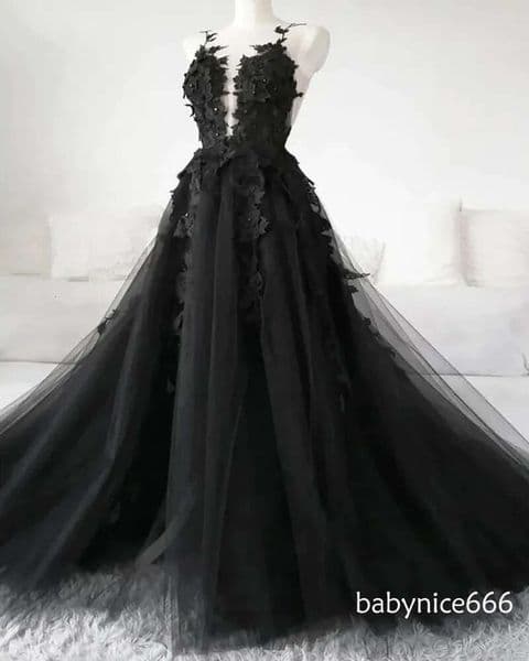 2026 Gothic Black Formal Prom Dress Sexy Backless High Side Split A-line Appliques Lace Evening Party Gowns Customed Robes De Soiree