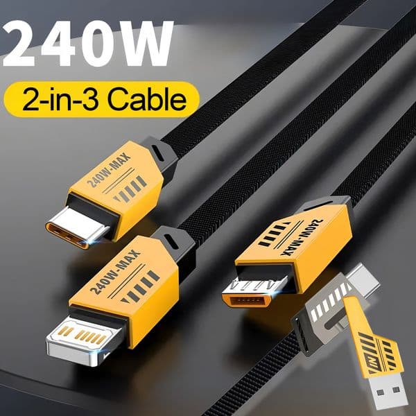 3 In 2 100W Fast Charge Micro USB TypeC Mobile Phone Data For iPhone Huawei Xiaomi Redmi Samsung Charging Cable