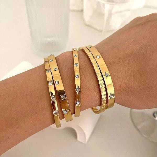 Fashion Punk Gold Color Bangles for Women Men Trendy Stainless Steel waterproof Metal Bracelets Bohemian Jewelry Accessories