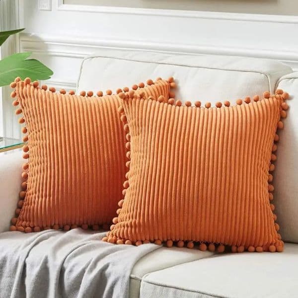 Luxury Designer Velvet h Pillow Covers With Pom-Poms Fall Throw Cover Solid Decorative Pillows For Sofa Orange 45X45 30X50 Cushion Case 240821 Shipping 12