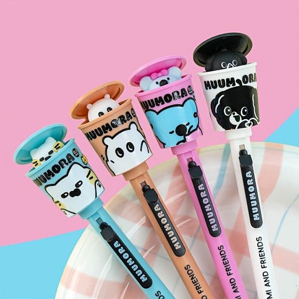 Elegant Collection of Four Gel Pens Featuring Eye-Catching Animal Silhouettes Ideal for Daily Note-Taking