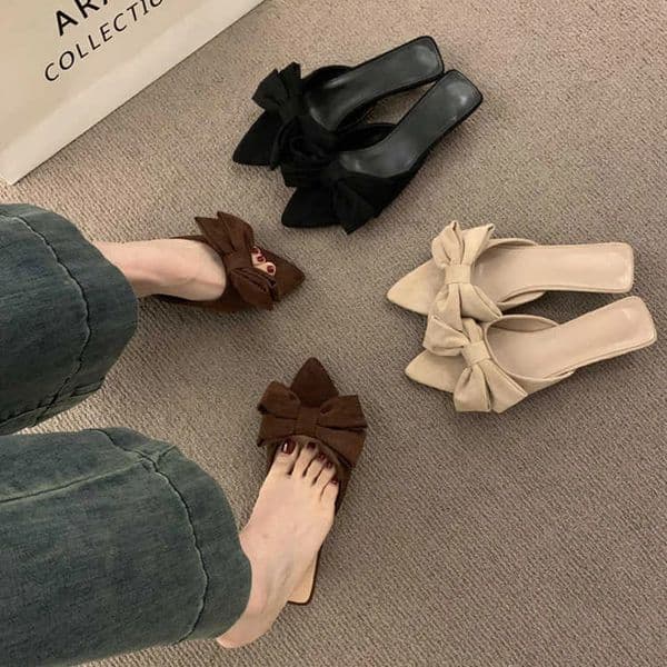 Womens Summer Butterfly-knot Low Heel Slippers Elegant Open Toe Party Dress Shoes Fashion Outdoor Ladies Slides 260402