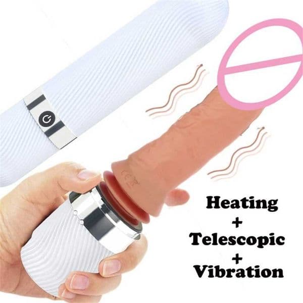 Realistic Thrusting Dildo Vibrator with Handle and Sucker Telescopic Vibrating Penis Heating for G-spot Sex Toy Woman
