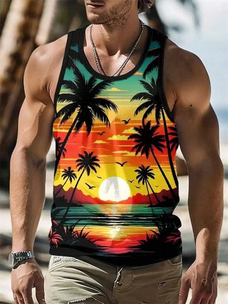 Summer Tank Top Mens Hawaii Beach Casual Clothing Quick Drying Silk Fit Sleeveless Shirt Fashionable BodyShaping 260326
