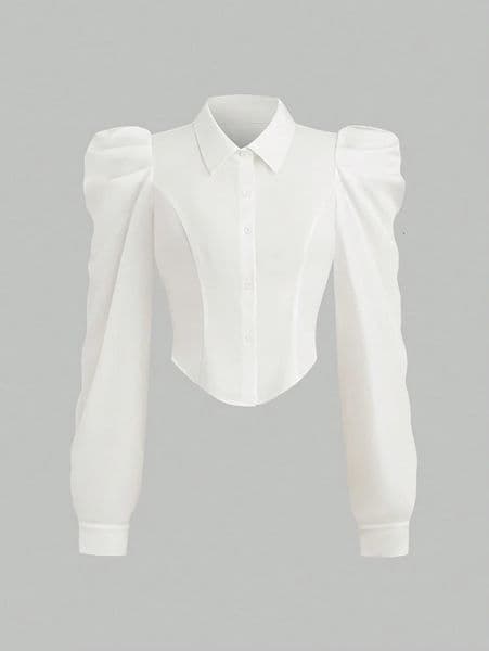 Plus Size SpringSummer White Slim Fit Long Sleeve Shirt Solid Colour Fashionable and Versatile Office Wear Simple Refined 260402