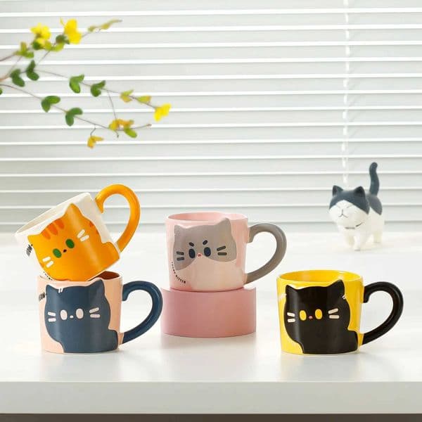 Japanese Cartoon Cat Coffee Cup Cat Pattern Cute Breakfast Cup Creative Coffee Mug Milk Cup Gift Ceramic Mug Kitchen Supplies H260403