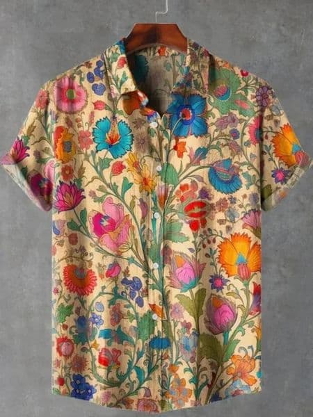 Mens Hawaiian shirt mens 3D printed short sleeved shirt beach vacation linen 260402