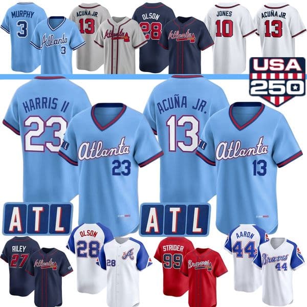 Braves Baseball Jersey Ronald Acuna Jr. Spencer Strider Raisel Iglesias H.S. Kim Matt Olson Ozzie Albies Baldwin Austin Riley Harris II Smith-Shawver