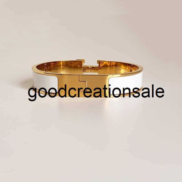 Elegant Gold Plated H-Style Designer Bangle with Enamel - Handmade Cuff Bracelet for Men and Women's Luxury Jewelry 8BKA