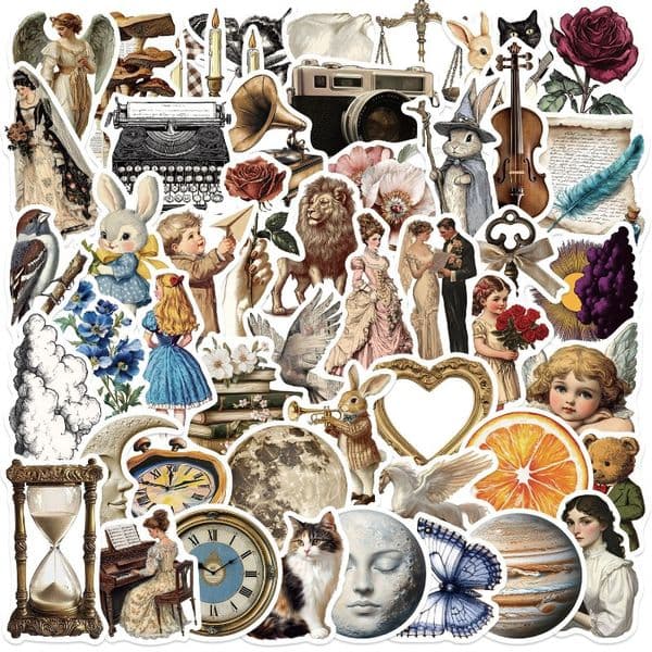 50 Vintage Art Aesthetic Graffiti Stickers Decorative DIY Mobile Phone Case Luggage Notes Waterproof Reward Gifts