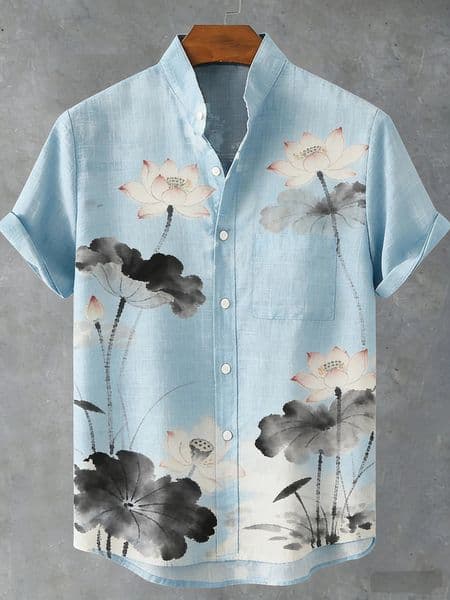 Mens retro linen short sleeved natural flying bird 3D printed shirt Hawaiian vacation outdoor fishing clothes for men 260403