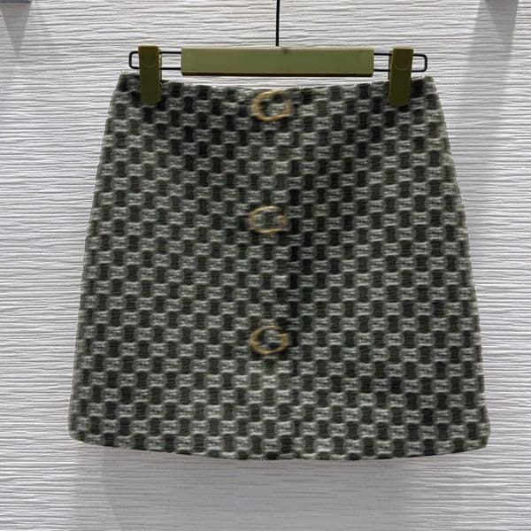 Summer luxury low-key designer clothing women's retro geometric jacquard high waisted A-line short skirt with belt gold button slim casual wear