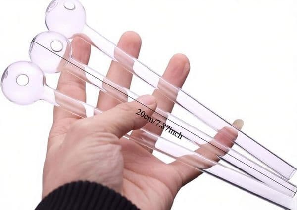 Wholesale Long Thick heady 20cm Glass Oil Burner Pipes 30mm Big smoking Bowl Clear Straw Tube Hand Smoking Pipe