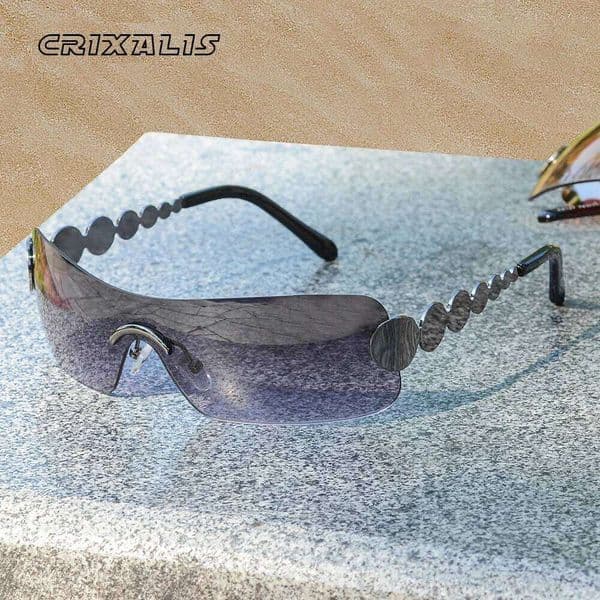 CRIXALIS Fashion Y2K Vintage One Piece Rimless Sunglasses Women Luxury Brand Designer Sun Glasses Female Trend Steampunk Shades