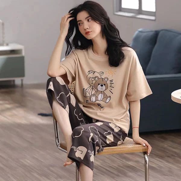 Summer Ladies Pajamas Homewear Set of ShortSleeved Simple Korean Cartoon Loose Large Size 260401BANJIA