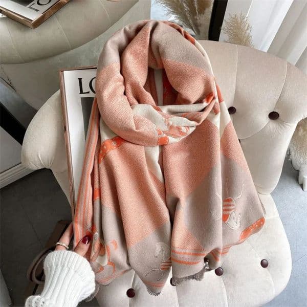Designer scarfs Vintage Horse Print Scarf for Women scarf designers Fashion Large Shawl Wrap with Striped Details, Multiple Colors