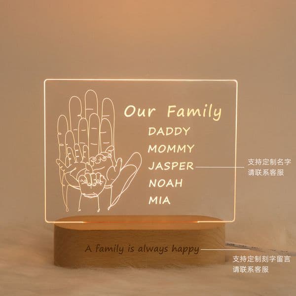 Engraved Acrylic Night Light, Custom Name Line Art Bedroom Bedside Ambient Lamp Gift