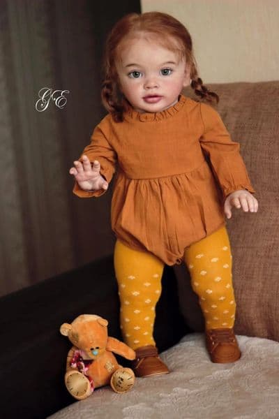 NPK 26inch Pippa Toddler Girl Doll Cute Freckles Red Hair Green Eyes Collectible Toy for Kids 260331
