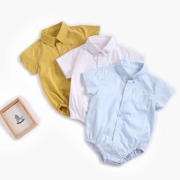 Baby clothing for boys, newborn pure cotton short-sleeve romper, ins solid color triangle crawling suit, onesie