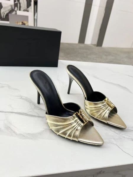 Top Luxury Babylone Mule Summer Sandals Ruched Leather women High Heels sandals pumps pump open toe 35-41 with box