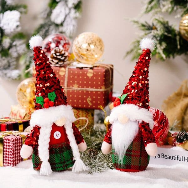 Sequined Hat Faceless Doll Rudolph Ornament Christmas Gnome Decoration Christmas Decor Supplies 1pc/2pcs