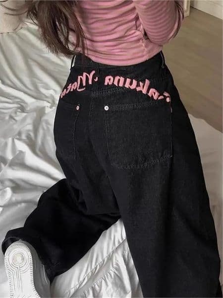 High Waist Bastitch Letter Print Denim Jeans Womens Summer Sle Sweet Cool Spicy Girl Trendy Long Pants 260402