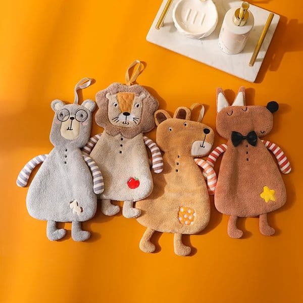 Cute Hand Towel Bathroom Hanging Towels Cartoon Animal Towels Absorbent Kitchen Dishcloths Kids Bathing Towel 260402