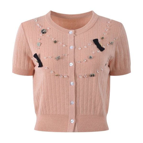2026 Spring/Summer FC New Designer Fashion Multifunctional Women's Round Neck Short Sleeve Knitted Cardigan
