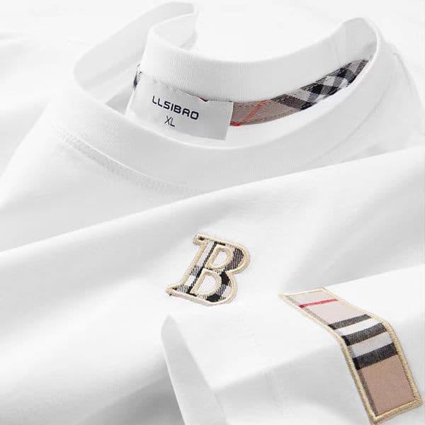 Fashionable embroidery cotton short-sleeve T-shirt for men summer cotton round-neck shirt casual youth B-word patch S-5XL