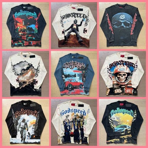 25Ss Spring New Arrival: Trendy Rock Street Style Vintage Washed Distressed Print Pure Cotton Long Sleeve T-Shirt For Men And Women Sportswear Sweatshirt