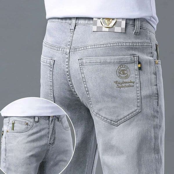 Luxury High-End Spring And Autumn Light Gray Jeans Men Slim Fit Straight Leg Trendy European Style Stretchy Casual Pants For Men daily wear durable denim