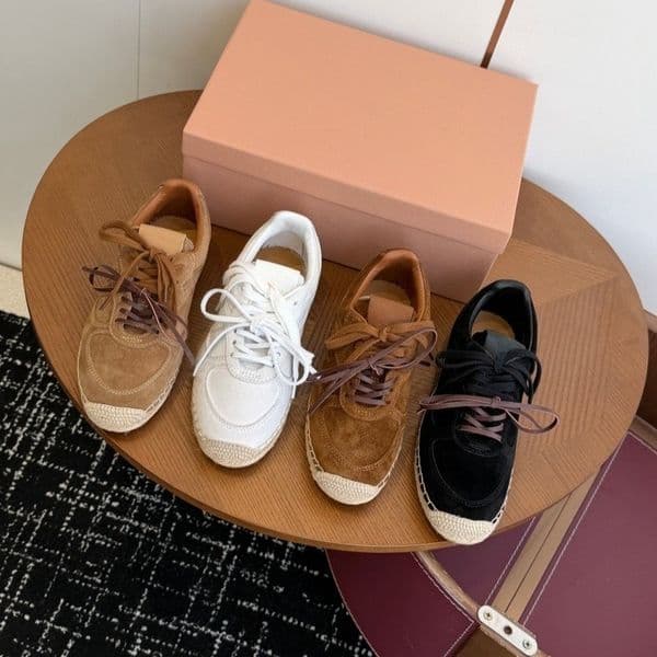 Designer shoes Women's Suede Espadrille Sneakers, Lace-Up Casual Platform Shoes, Breathable Retro Walking Shoes for Daily Wear Hand Woven Hemp Rope Fisherman Sandals