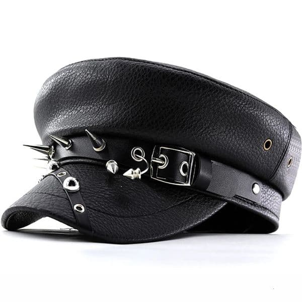 Womens Trendy Beret Black Pu Leather Flat Top Captain Military Caps Womens Accessories 260403