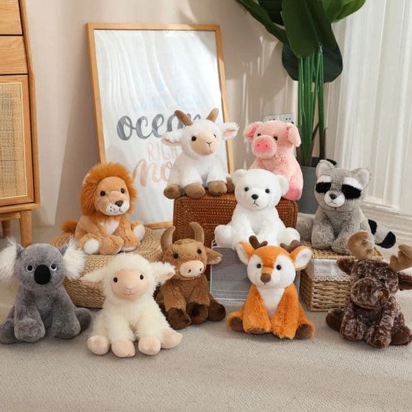 20cm Sitting Cute Forest Animal Tiger Lion Sheep Cow Fox Plush Toy Doll Christmas Birthday Gift 260401