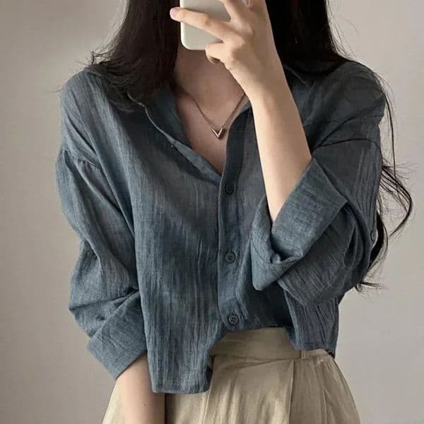 Korean Trendy Shirt Blouse Simple Thin Pure Color AntiUV Antifade Top Sun Protection Women Streetwear 260330