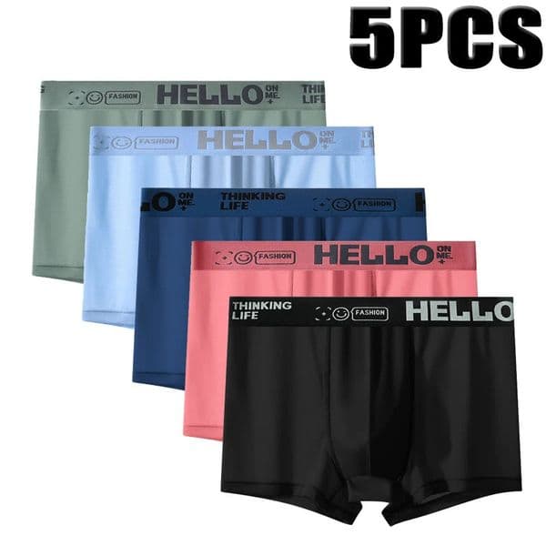 5 Pieces Of Mens Antibacterial And Breathable Boxer Shorts Ice Silk Seamless Sexy 260331