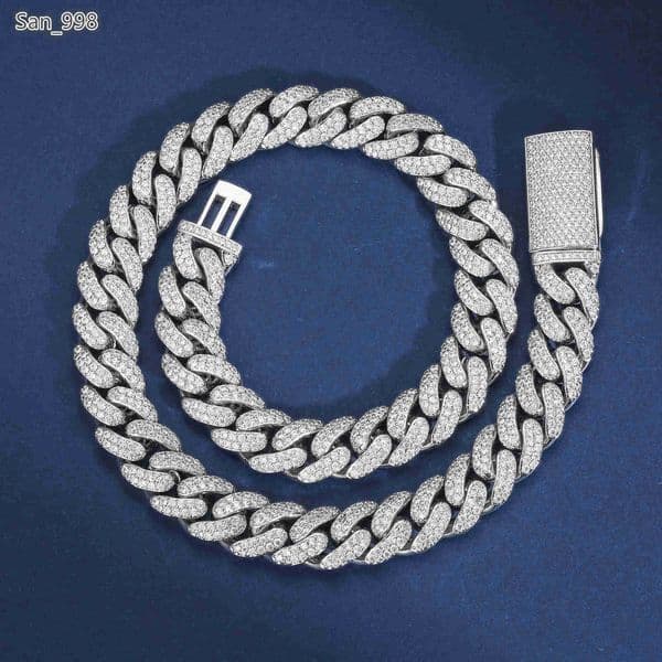 Wholesale Party Jewelry Hip Hop Mens 12mm Gold Plated Silver VVS Moissanite Colorful Iced Out Button Cuban Link Chain