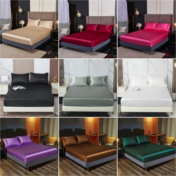 3pcs Fashionable Satin Elastic Fitted Sheet Elastic Bands For Mattress CoverSize Bed Cover Bedding 1 fitted sheet2 Pillowcase 260402